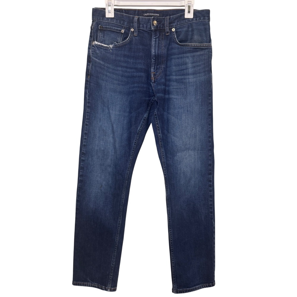 Calvin Klein Jeans Mens CKJ 035 Straight Leg Dark Wash Blue Denim 30x30 41BA349